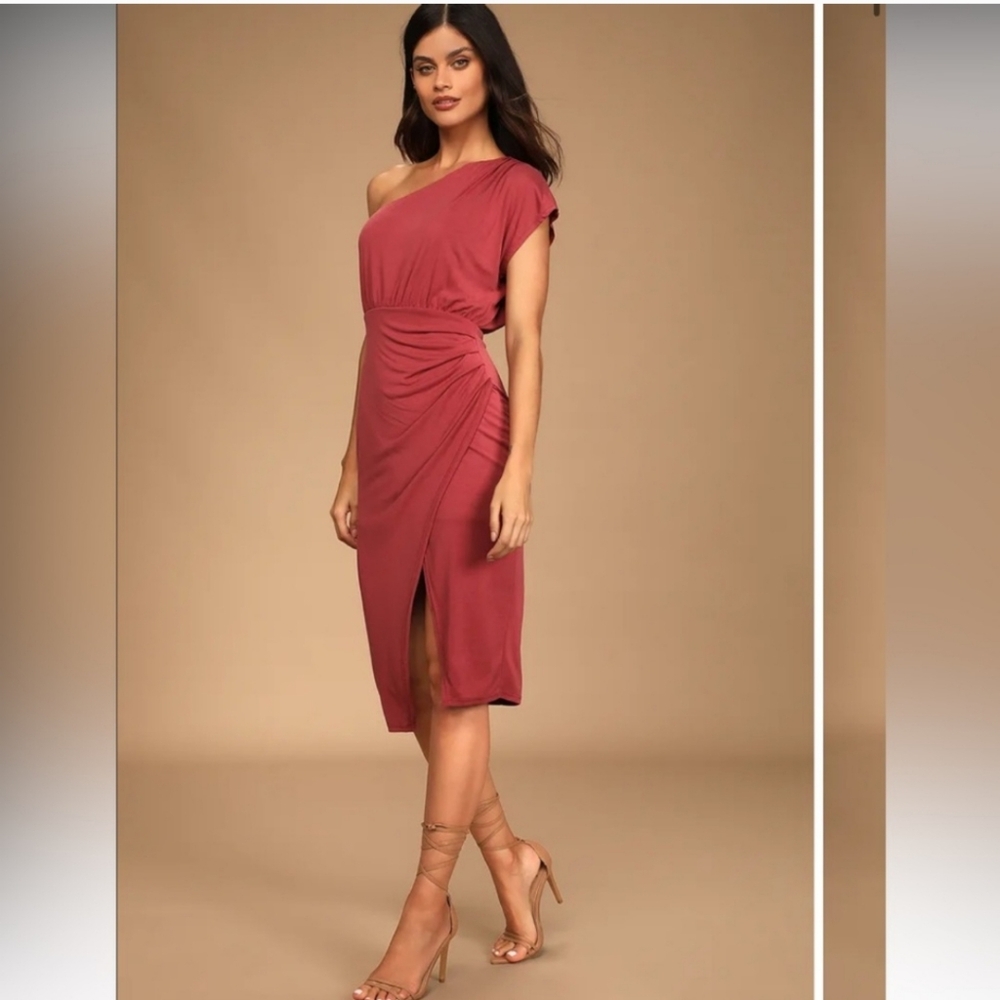 Lulu's Raise a Glass Dusty Rose One Shoulder Dress